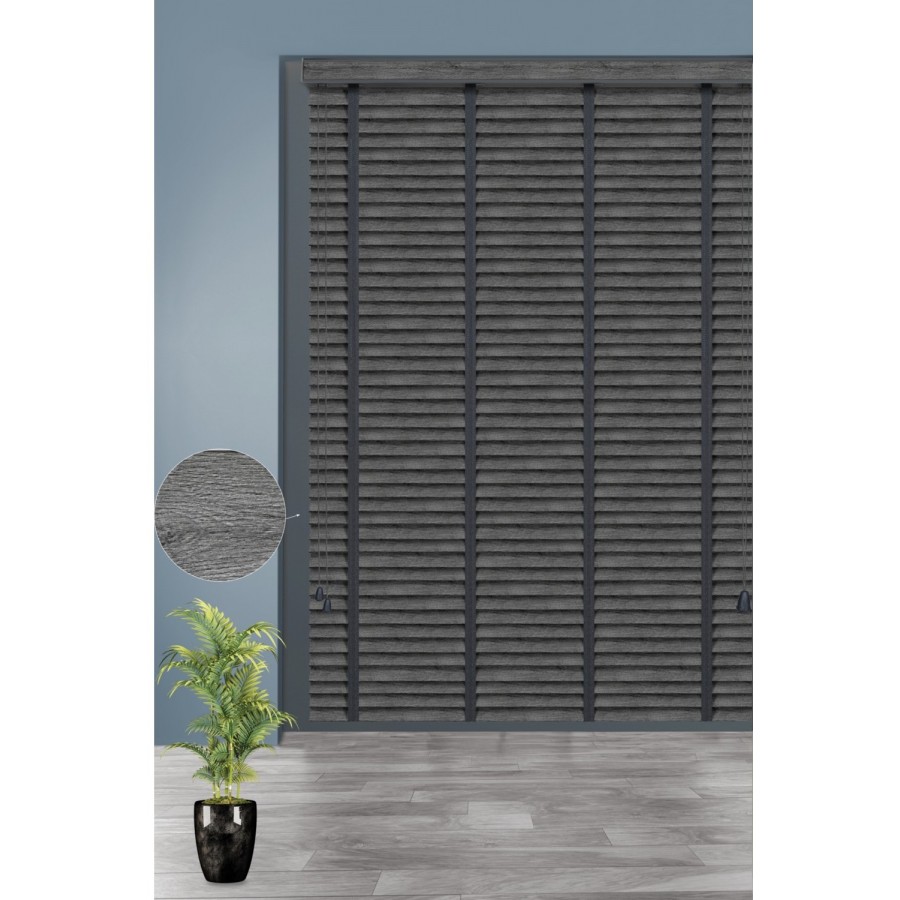 Jaluzi Techstorperde 627-FÜME Ağaç Desenli 50MM Zincirli Sistem Polywood Ahşap Jaluzi