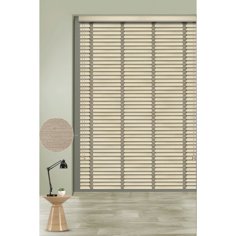 Polywood Jaluzi Techstorperde 202-PARLAK Bej Kırçıl Desenli 50MM Zincirli Sistem Polywood Ahşap Jaluzi