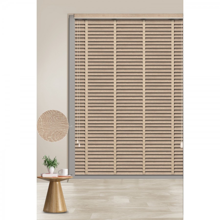 Jaluzi Techstorperde 679-BEJ Ağaç Desenli 50MM Zincirli Sistem Polywood Ahşap Jaluzi