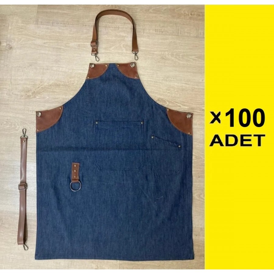 MARTEN 100'LÜ DERİ DETAYLI AŞÇI/ŞEF/GARSON/BERBER KOT KUMAŞ ÖNLÜK