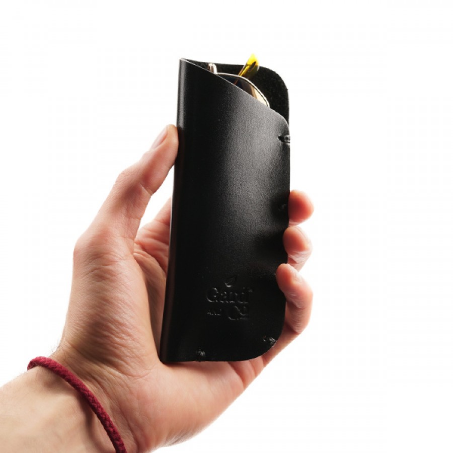 G-Glass / Hakiki Deri El Yapımı Siyah Gözlük Kılıfı (Unisex)